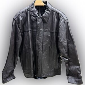 Knightsbridge Leather Jacket Men's Black Full Zip And Button With Pockets Large